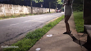 Risky Masturbating At The Bus Stop Next To The Beautiful Stranger!