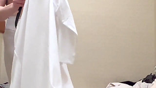 Mall Try on Flashing Showing to Her Client New Collections