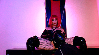 Hot Pink Hair Mistress Eva Latex Dominatrix Femdom BDSM Pussy Lick Rubber Slave Kink Boots