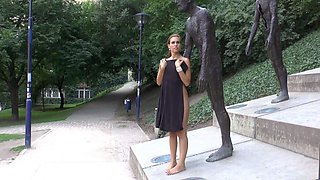 Brunette Flashing Her Titties And Pussy Outdoors In Public