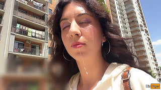 Girl Asks to Cum on Her Face for Cumwalk on the Streets - Blowjob