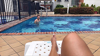 Petite Seduces Her Neighbor in the Pool and Then Fucks Him Before Her Cuckold Gets Home! Naty Delgado & Brian Evansx