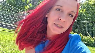 German redhead Malou-Nu gives best outdoor blowjob at pool for a hot deal