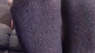 Slipping Into Grey Knit Pantyhose