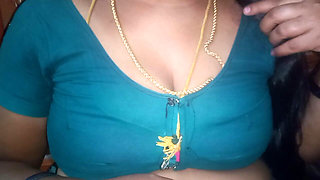 Tamil Aunty Squeezing Her Breasts When She Is Alone and Unable to Control Her Emotions