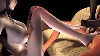3D Threesome Sex Footjob Sex with Two Horny Slut Babe