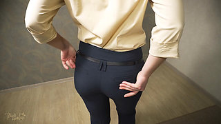 Perfect Ass Babe In Tight Work Trousers Teases Visible Panty Line