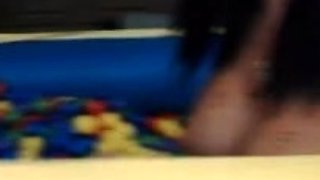 Busty curly brunette with big boobs fucks on couch