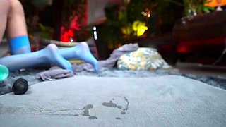 Fetish slut in stockings gapes her ass using toy