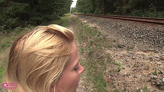 Kinky Blonde Nympho Fucked Right on the Railway Track