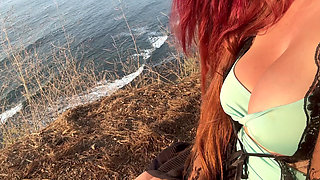 Artemisia Love sexy big boobs outdoor by the ocean hot af in the nature with a stunning view