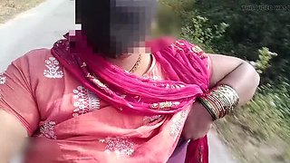 Indian teen with big natural tits rides bike nude in public place - risky outdoor show