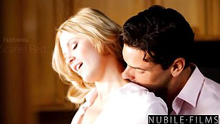 Well-proportioned Ryan Driller and Scarlet Red at cum shot action