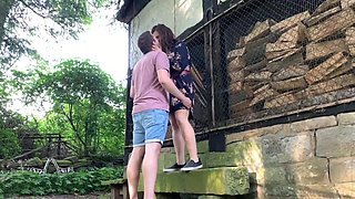 Chubby girlfriend and her boyfriend having a lot of fun outdoors in public park