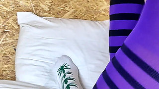 POV Julia Kate Purple and Black Nylon Fuck