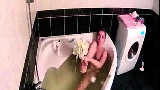 Peeking at stepdaughter Amy shaving in the bath