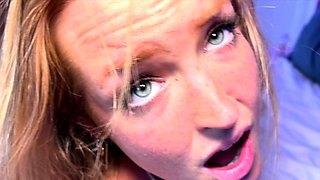 Titty slut takes cumshot on big boobs