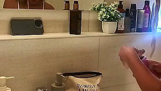 Beautiful Yoga Teacher Hot Blonde in a Half Transparent Mini Dress Goes Full Naked in the Bathroom