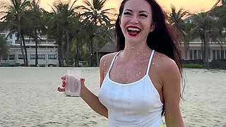 Getting Wet and Messy in See-through Top Outdoor