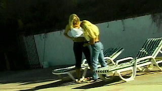 Attractive Blonde Dolls Having Lesbian Fun by the Pool