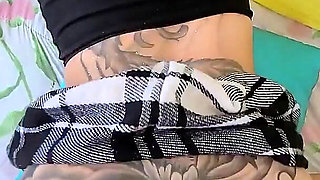 Stepsister in Sexy Skirt Sucks and Rides Cock