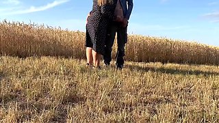 Stepmom sucks son in laws cock after milking his cock in the field