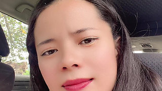 petite hana show pussy nake in the car blue dress