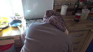 Turkish Cleaning Maid in Germany Is Shocked When I Flash My Big Cock to Her.
