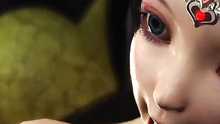 Hot sex! Beautiful young queen gets fucked hard by a Google green monster in the mystical cave