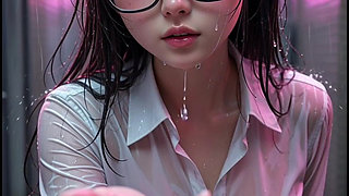 Cute Asian 3D Anime Girl Waves You to Her in the Alley in the Rain