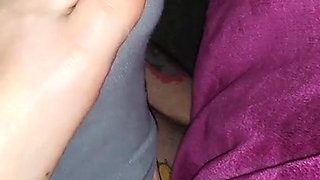 Mom sliding her Feet under his Pants and give a Footjob