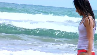 Busty Russian amateur teen fucks and sucks outdoor