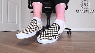 Peppermint Giantess Performs Naughty Office Foot Tease in Cheeky Checkerboard Vans with Slow Toe