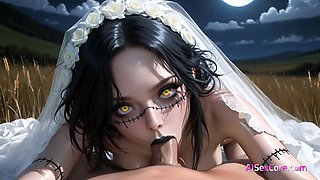 Moonlit zombie bride gets banged in her torn dress as haunted winds fuel her lust for sex