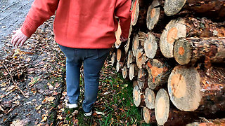 Naked Plump Boobs Banging on Wood Pile