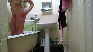 Beautiful Lady in the Bathroom. with Conversations in Russian