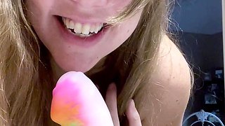 Blonde tight pussy babe solo toy fun in glamour masturbation