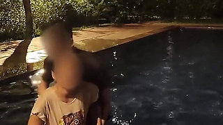 Hot Wife Risking Fucking in Public Pool at Night