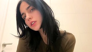 Amateur young brunette enjoys dildo on solo masturbation