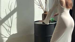 sexy cleaning lady transparent dress