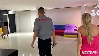 Naughty maid catches boss fucking firefighter