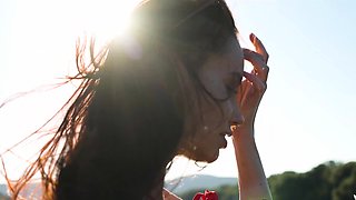 Czech teen Elilith posing naked at beach