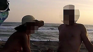 French Teacher Extreme Public Blowjob on Nudist Beach with Voyeurs and Cumshot