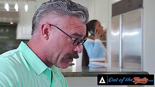 OUT OF THE FAMILY - Lilith Grace Tricks Stepdad Into POV Anal And Creampie On Kitchen Counter