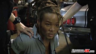 Busty MILF Cops with Phat Asses in Tight Uniforms Deliver Steamy Double Blowjob to Plump