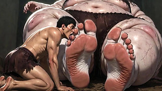 Huge Obese Giantess BBW - Slave Licking Her Giant Feet in Worship