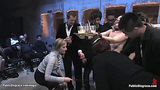 Bound babe group fucked in public 2