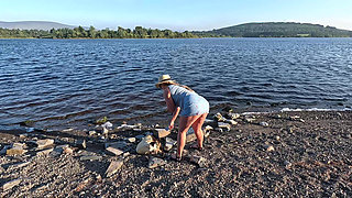 Girl Public Masturbation Near the Lake