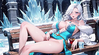Silver-Haired Ice Mage in a Crystal Hall! Casting magic while looking effortlessly cold, yet her lips are trembling.