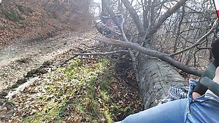 Solo female masturbates outdoors near the road